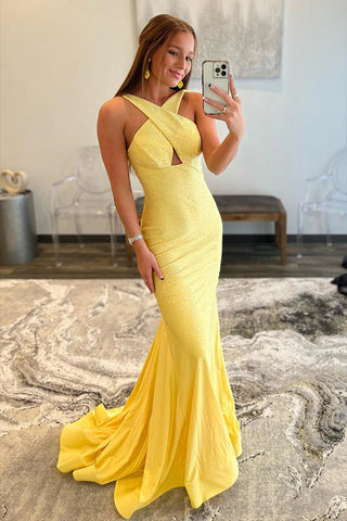Halter Mermaid Yellow Prom Dress ,Evening Dress