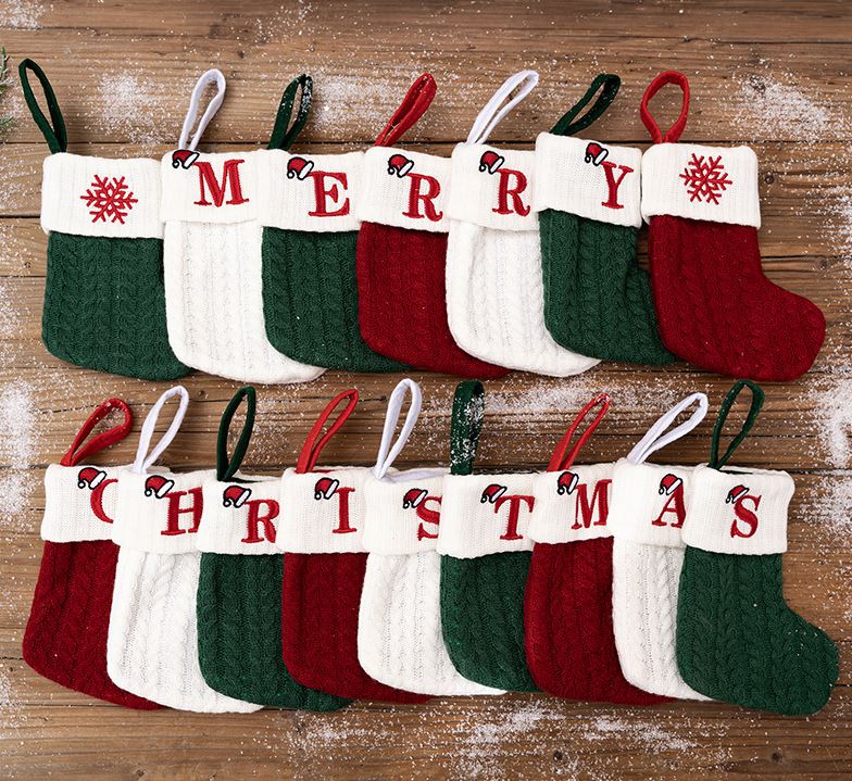 Red Knitted Christmas Letter Socks Christmas Tree Pendant