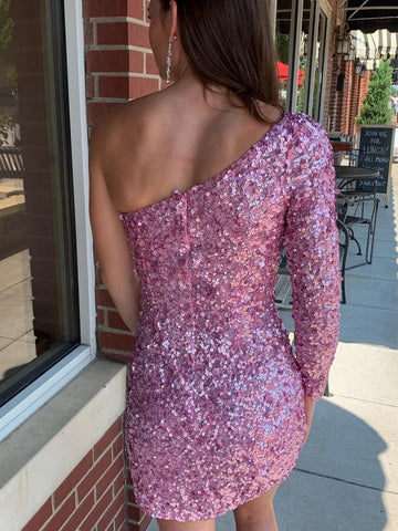 One-Shoulder Bodycon Sequins Homecoming Dress