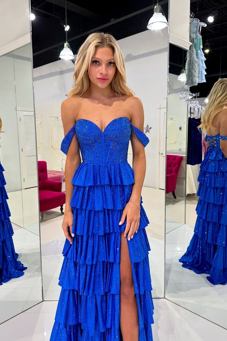 Cute Off the Shoulder Royal Blue A Line Prom Dresses