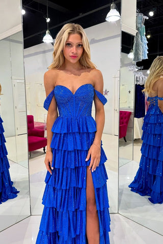 Cute Off the Shoulder Royal Blue A Line Prom Dresses