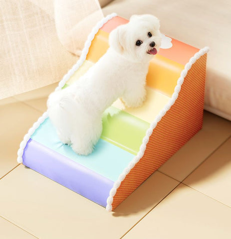Cute Rainbow Cloud Waterproof Small Dog Bed Sofa Steps Detachable Stairs