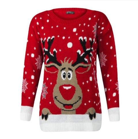 Loose fitting Christmas reindeer jacquard knitted sweater for women