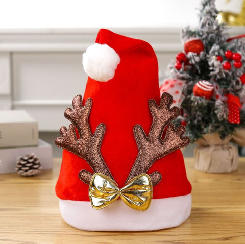 Adult Golden Velvet Antlers Christmas Hat