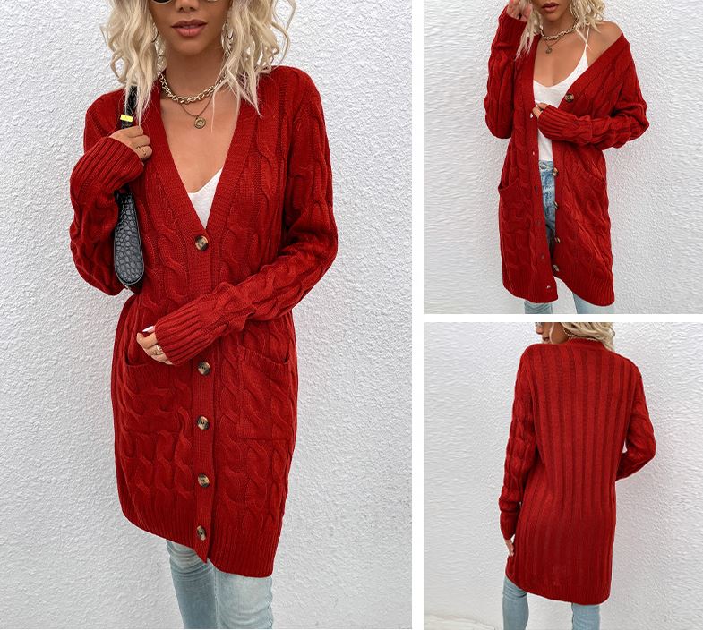 Autumn and winter long button up cardigan