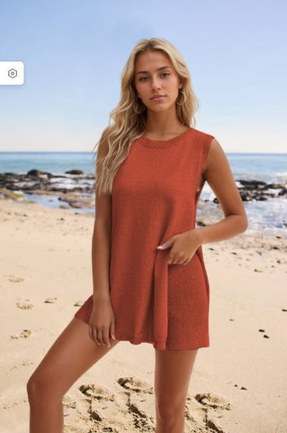Pine casual round neck vest shorts knit set