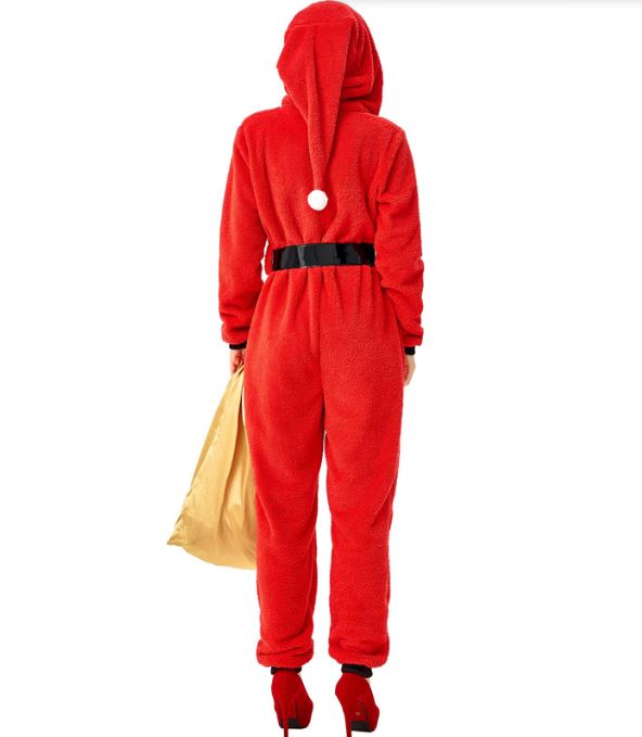 Women's red hooded jumpsuit Christmas outfit