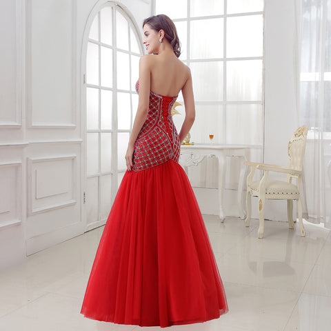Stunning Strapless Red Mermaid Gown with Crystal Embellishments Prom Dress,LX285