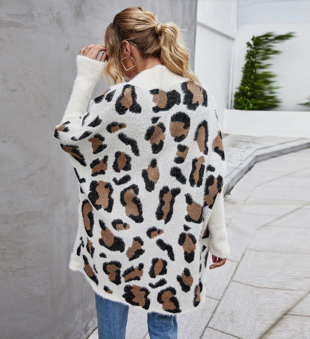 Large cardigan leopard print knit sweater