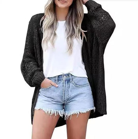 Summer new cardigan loose hollow knit sweater