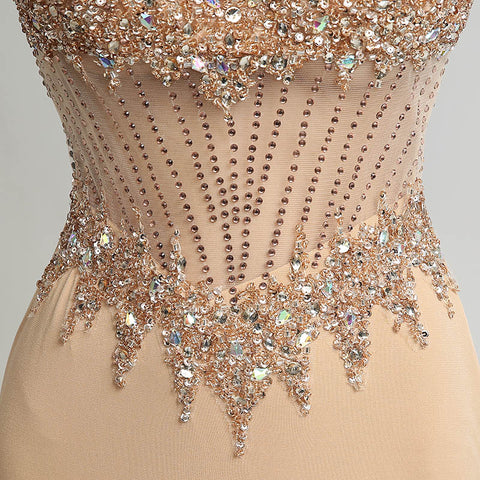 Exquisite Sleeveless Beige Mermaid Gown with Embellished Bodice Prom Dress,LX233