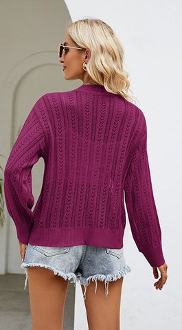 2024 temperament hollow V-neck knitted sweater