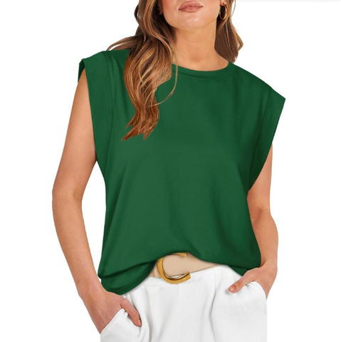 Spring and summer round neck loose short sleeved striped women's vest