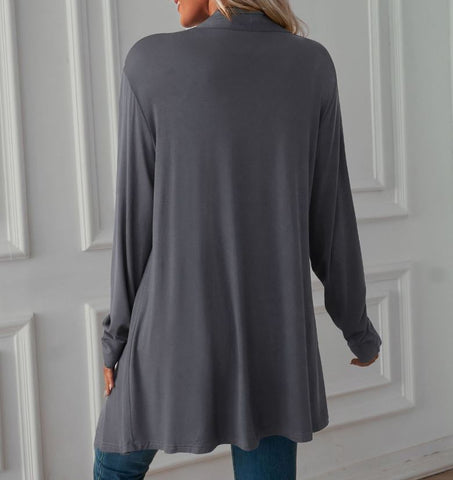 Autumn new solid color long sleeved cardigan jacket long top
