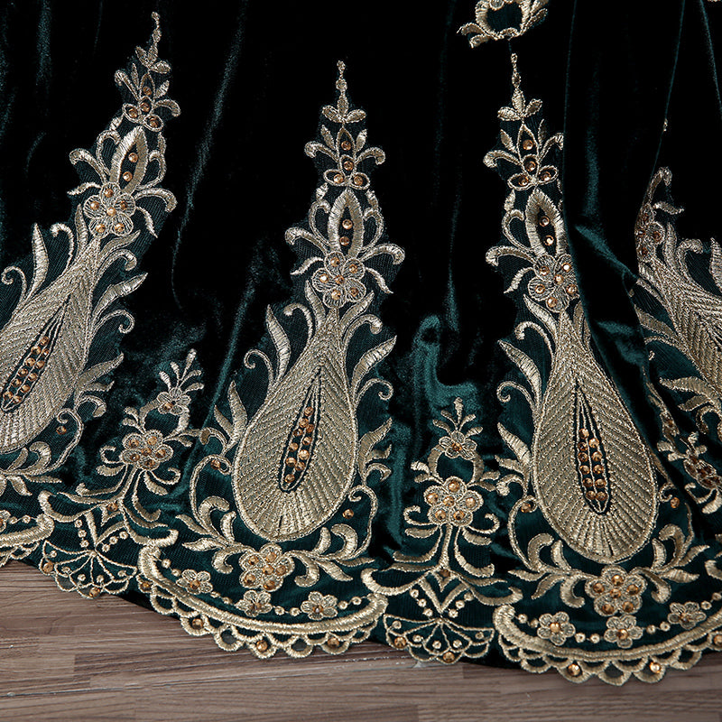 Gorgeous Long - Sleeved Emerald Green Mermaid Gown with Gold Embroidered Detailing Prom Dress,LX362