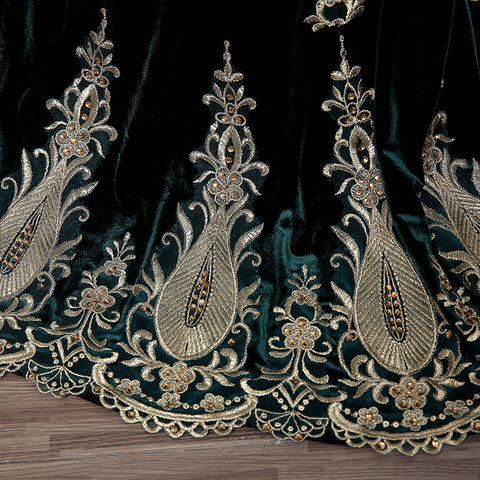 Gorgeous Long - Sleeved Emerald Green Mermaid Gown with Gold Embroidered Detailing Prom Dress,LX362