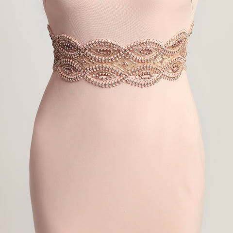 Elegant Blush Pink Sleeveless Mermaid Gown with Embroidered Waistband Prom Dress,LX453