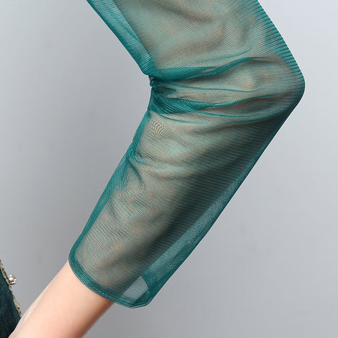 Gorgeous Long - Sleeved Emerald Green Mermaid Gown with Gold Embroidered Detailing Prom Dress,LX362