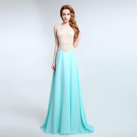 Graceful Sleeveless V - Neck Ombre Gown with Embroidered Bodice and Flowing Tulle Prom Dress,LX178