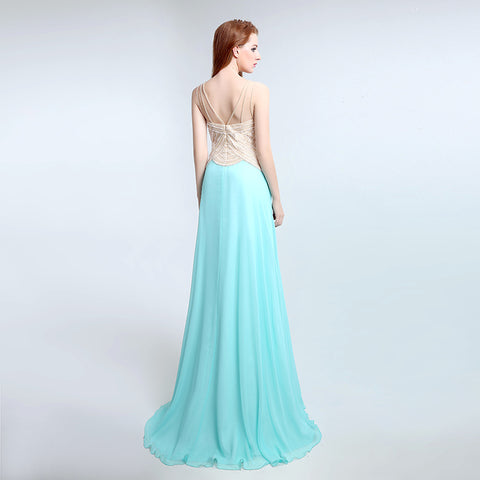 Graceful Sleeveless V - Neck Ombre Gown with Embroidered Bodice and Flowing Tulle Prom Dress,LX178
