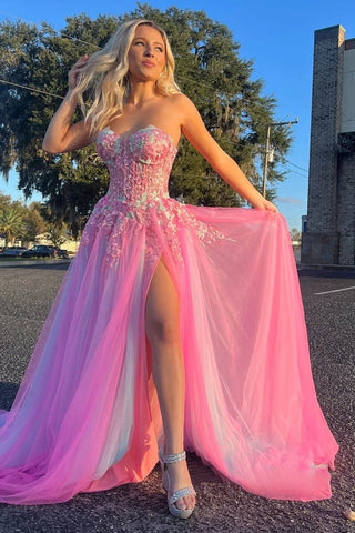 Cute A Line Sweetheart Colorful Tulle Slit Prom Dresses