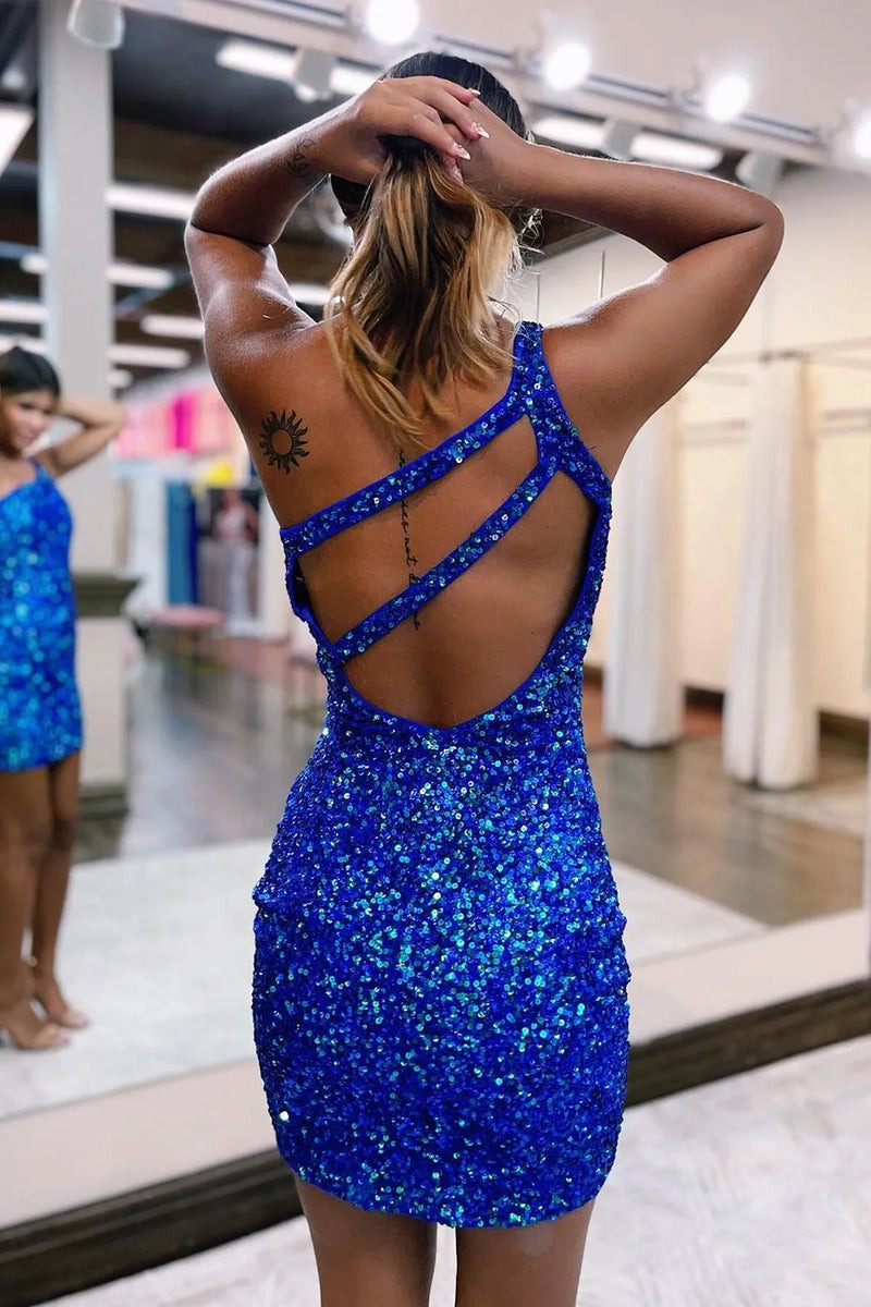 One Shoulder Bodycon  Sequins Homecoming Dress