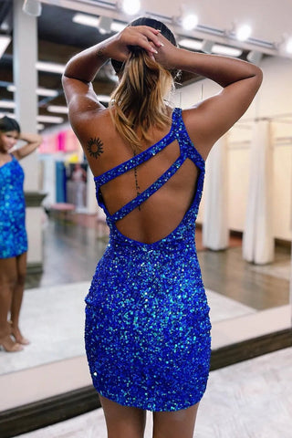 One Shoulder Bodycon  Sequins Homecoming Dress