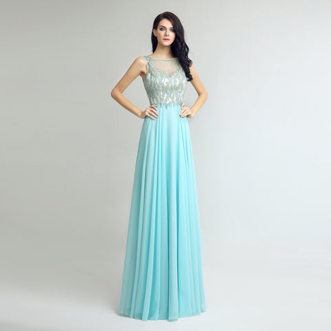 Elegant Sleeveless Mint Green Gown with Embroidered Sheer Bodice Prom Dress,LX273