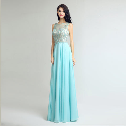 Elegant Sleeveless Mint Green Gown with Embroidered Sheer Bodice Prom Dress,LX273