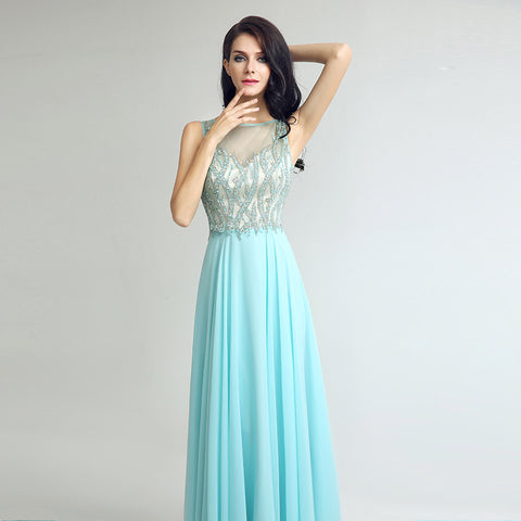 Elegant Sleeveless Mint Green Gown with Embroidered Sheer Bodice Prom Dress,LX273