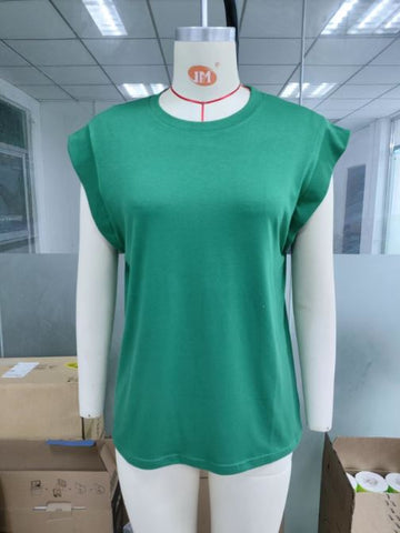 Spring and summer round neck loose short sleeved striped women's vest