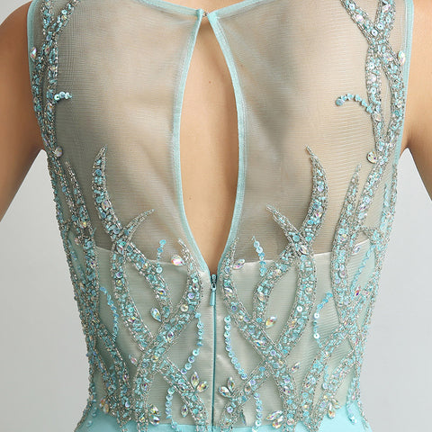 Elegant Sleeveless Mint Green Gown with Embroidered Sheer Bodice Prom Dress,LX273