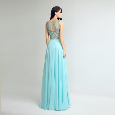 Elegant Sleeveless Mint Green Gown with Embroidered Sheer Bodice Prom Dress,LX273