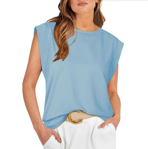 Spring and summer round neck loose short sleeved striped women's vest