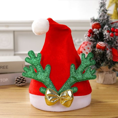 Adult Golden Velvet Antlers Christmas Hat