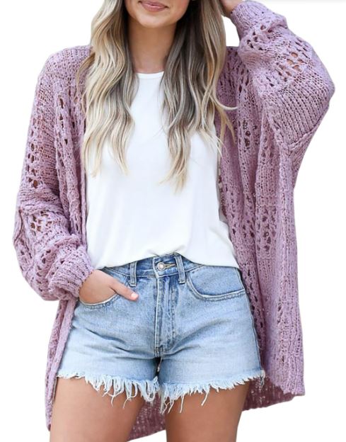 Summer new cardigan loose hollow knit sweater