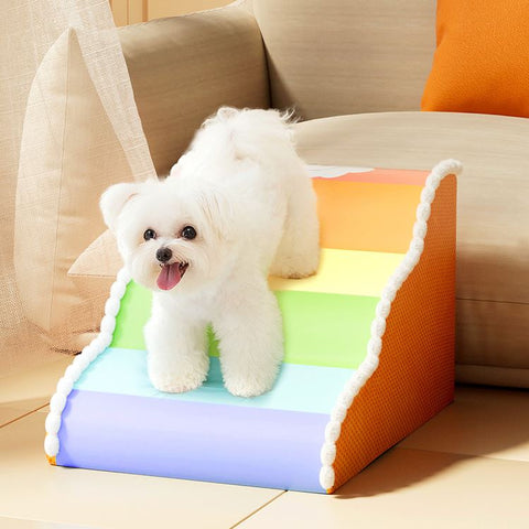 Cute Rainbow Cloud Waterproof Small Dog Bed Sofa Steps Detachable Stairs