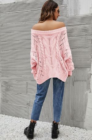 Off shoulder oversized loose one neck solid color pullover sweater