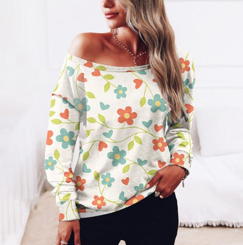 Long sleeved 3D digital printed women's shoulder sweatshirt