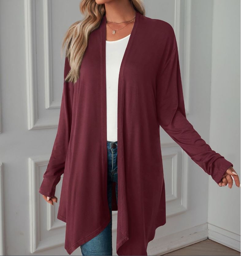 Autumn new solid color long sleeved cardigan jacket long top