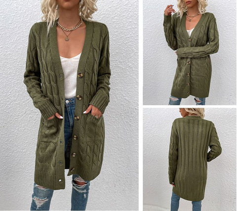 Autumn and winter long button up cardigan