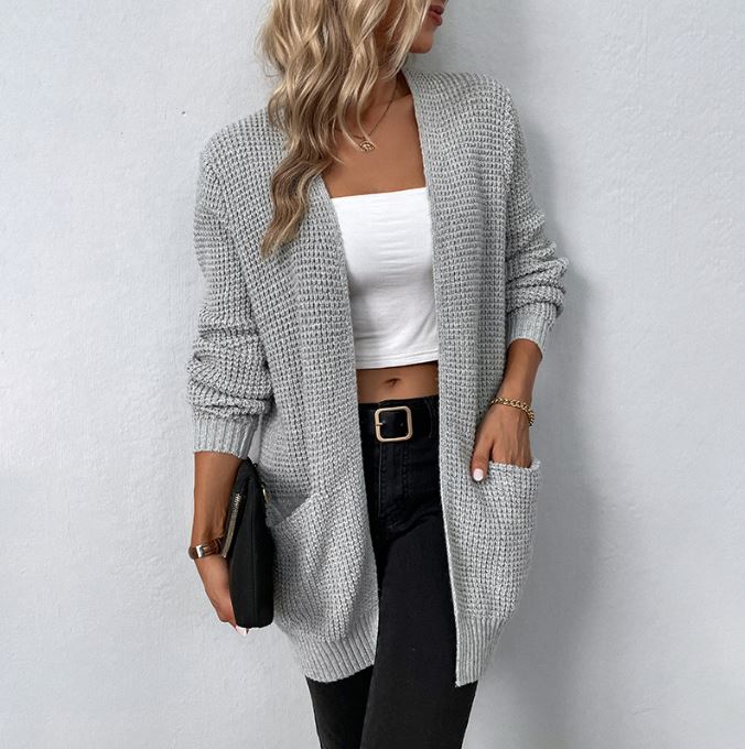 Solid color knitted sweater jacket