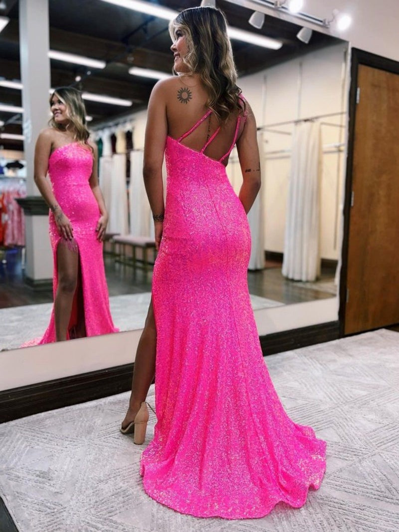 One-Shoulder Sequins Mermaid  Prom Dress With Tassels