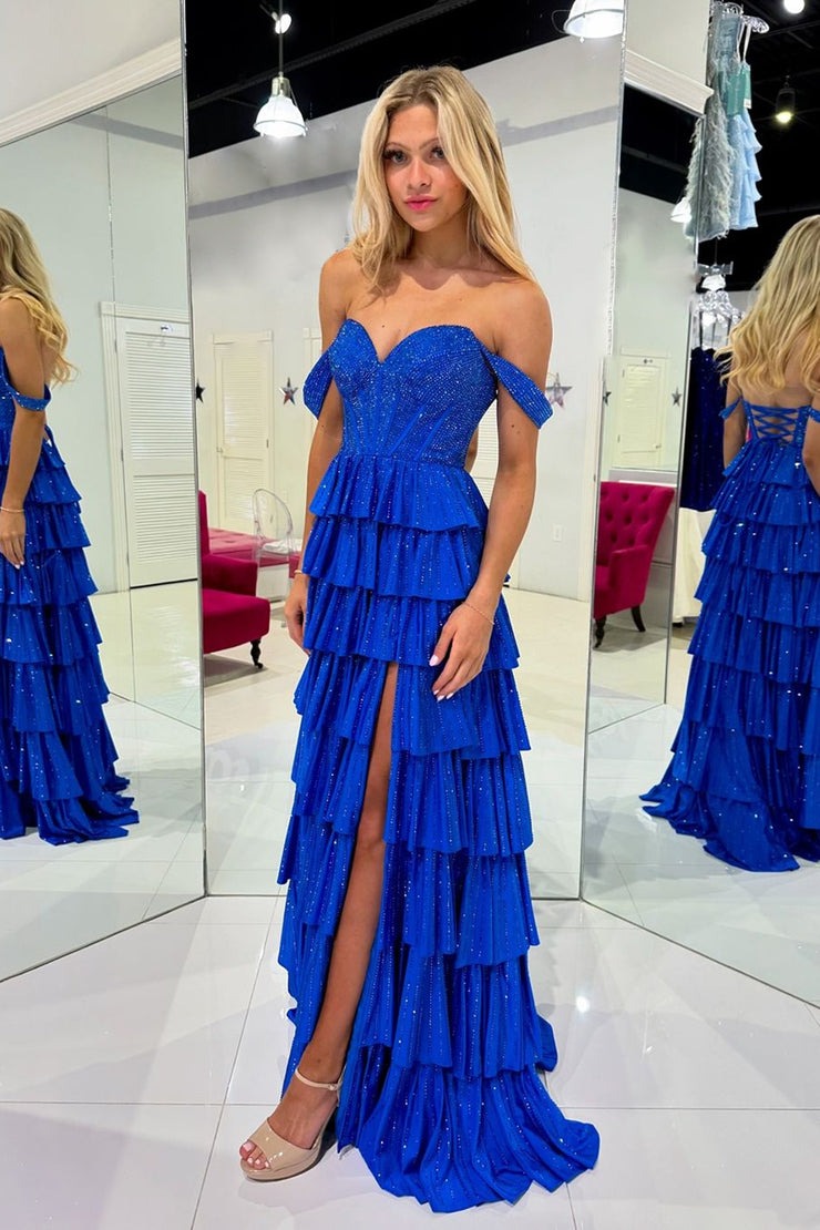Cute Off the Shoulder Royal Blue A Line Prom Dresses