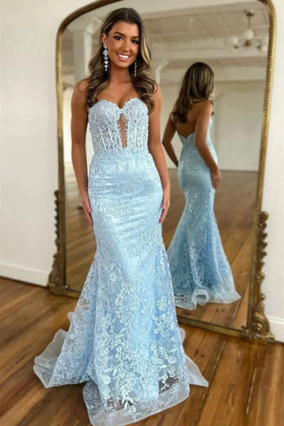 Lace Sweetheart  Appliques Mermaid Long Prom Dresses
