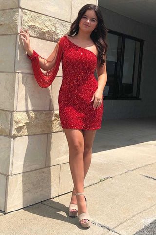 Sequins Sheath One Shoulder  Homecoming Dress