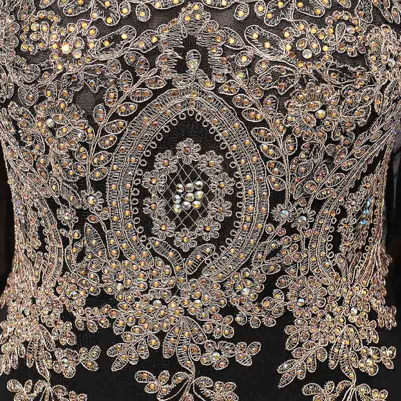 Sophisticated Long - Sleeved Black Mermaid Gown Gold Embroidered Bodice Prom Dress,LX357