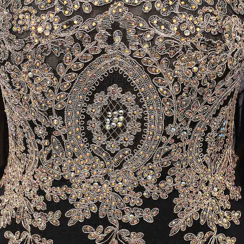 Sophisticated Long - Sleeved Black Mermaid Gown Gold Embroidered Bodice Prom Dress,LX357