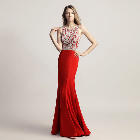 Stunning Sleeveless Mermaid Gown in Pink with Embellished Bodice Prom Dress,LX420