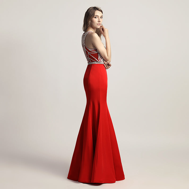 Stunning Sleeveless Mermaid Gown in Pink with Embellished Bodice Prom Dress,LX420